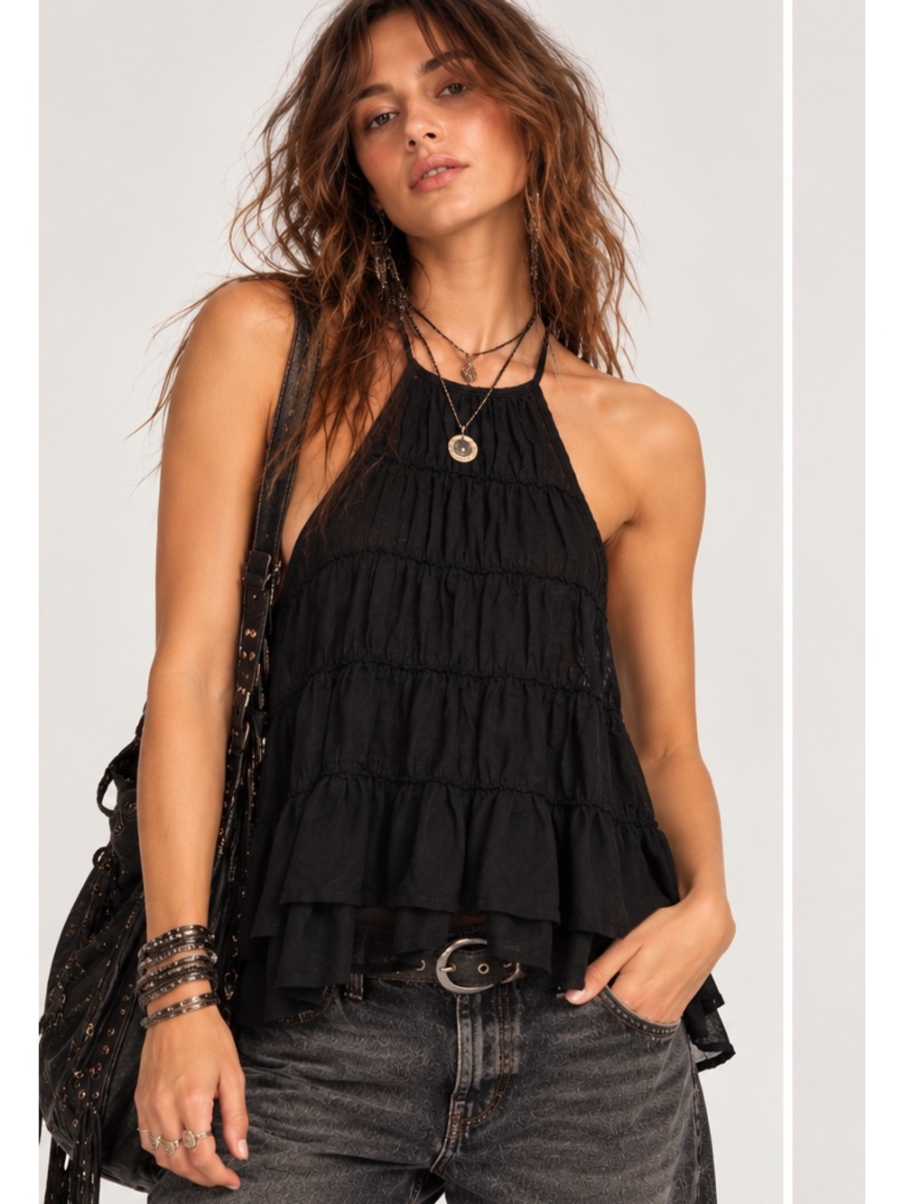 Pilcro Black Ruffled Halter Tank 90’s Whimsical Top XS